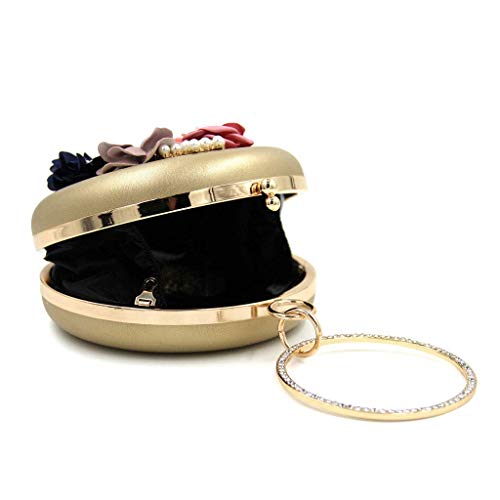 Image of TOOBA Handicraft Women's Round Shape Clutch Bag Purse | Floral Bag, Bridal Purse & Party Handbag Design with Ring Handle - Wedding & Special Occasion Clutch