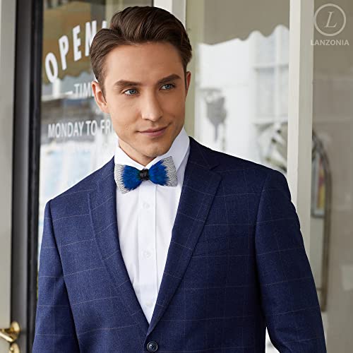 Image of Feather Bow Ties for Men Original Luxury Elegant Wedding Bow Tie Pre-Tied Handmade Mens Bowties for Tuxedo