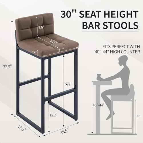 3 Pack Coffee Brown Faux Leather Bar Stools with Back (30" Bar Height)