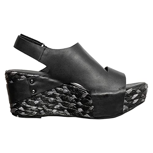 Antelope Women's Kaelyn 39 Black Leather Wedge Platform Sandals #TOP2