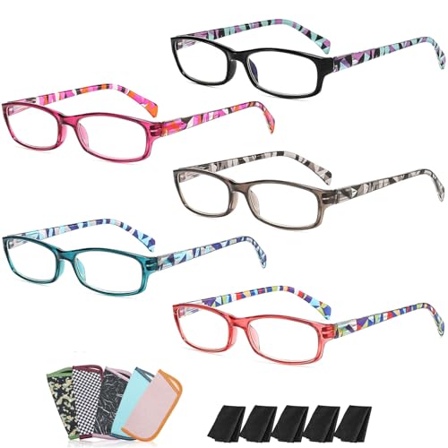 Image of Women's Fashion Reading Glasses, 5 Pairs Blue Light Blocking Readers with Durable Spring Hinges 0.5x to 4.0x
