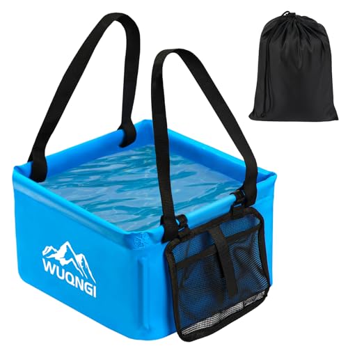 WUQNGI Faltbare Spülschüssel Camping 15L Groß Faltschüssel Camping mit Extra Staufach und Aufbewahrungstasche Outdoor Waschschüssel Faltbar für Spülen Spülwanne Angeln Getränkekühler (Blau)