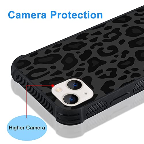 Image of KANGHAR Case Compatible with iPhone 13,Black Leopard Design | Tire Texture Non-Slip +Shockproof Rugged TPU Protective Case for iPhone 13 6.1 Inch (2021) Leopard Pattern