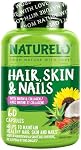 NATURELO Hair, Skin and Nails Vitamins - 5000 mcg Biotin, Collagen, Natural Vitamin E - Supplement for Healthy Skin, Hair Growth for Women and Men – 60 Capsules