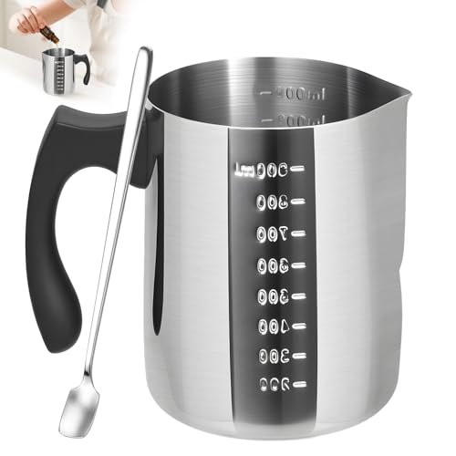Szaboviktoria 900 ml Fundidor de Cera para Velas, Acero Inoxidable 304, con Escala Graduada y Cuchara para Derretir Velas, Jabón, Olla para Fundir los Ingredientes