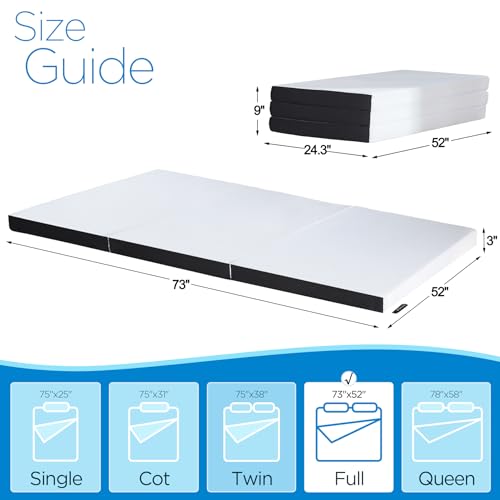 Mattresses Toppers 3 Inches, Tri Fold Memory Foam Mattress,Ventilated Design,Removable and Washable Cover,No-Slip Design,Easy Storage,Suitable for Camping,Guest,Floor RV,Full Size 73"x52"x3"