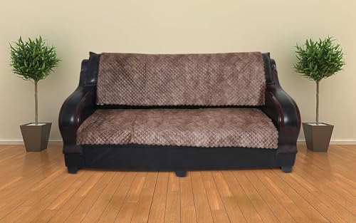 Image of 7 Seater Sofa Cover | Universal Non-Slip Fully Covered Protector for 3+2+2 Sofa Set | Durable Slipcover for Living Room Quilted Luxe (Burgundy Elegance)