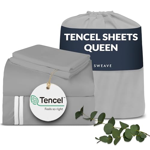 Sweave Eucalyptus Sheets – Tencel Sheets Queen Blend with Egyptian Cotton, Ultra-Soft Breathable Percale Weave 4-Piece Bedding Set for a Luxurious, Refreshing Sleep (Dark Grey)