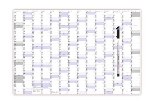 XXXL Wandkalender Special A0 2027 nass abwischbar + Folienstift (Format 120 x 80cm) Jahresplaner Wandplaner gerollt mit extra großen Tageskästchen zur optimalen Verwendung