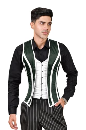 Men's Corset Vest - Steel Boned Waist Trainer with Satin Finish, Victorian Steampunk Slim Fit Top for Cosplay & Formal Wear