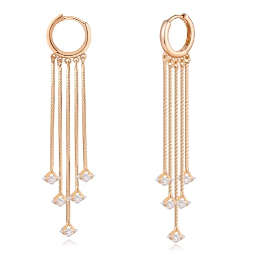 LUCA SMITH Tassel Chain Drop Dangle Small Hoop Earrings CZ Star Moon Teardrop Water Droplets Shaped Dangle Drop Earrings for Women Teen Girls