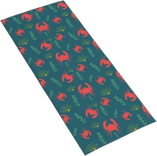 フェイスタオル 赤いカニと海藻 マイクロファイバー タオル 柔らか 肌に優しい 肌触りが良い ふわふわ 髪に優しい 通気 かわいい 抗菌防臭加工 瞬間吸水 速乾 耐久性 薄手 毛羽落ち少ない 業務用タオル