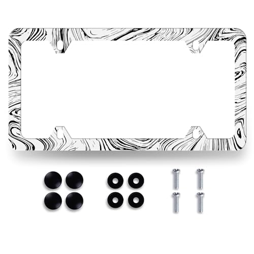 Stainless Steel Abstract Marble Print License Plate Frame 12.3 x 6.3 Inch