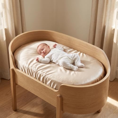 Image of Baby Bassinet Sheets for Baby Boy Girls,4-Pack Fitted Bassinet Sheets Set Compatible with Halo Bassinest Swivel Sleeper,Baby Delight,Angelbliss,32 inchX16 inch (Brown & Green)