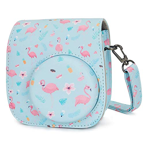 Kamera Tasche Kompatibel mit Instax Mini 11 Sofortbildkamera aus Weichem Kunstleder mit Schulterriemen und Tasche (Flamingo Blau)