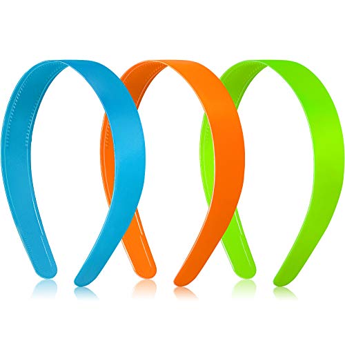3 Pieces 1 Inch Wide Plastic Headbands with Teeth Plain Hard Plastic Hairband Non-Slip Craft Headband Hoops for Women Girls DIY Hair Accessories (Green, Orange, Blue)
