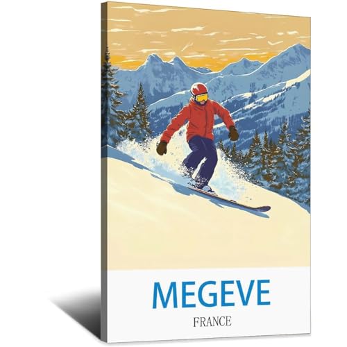 Affiche de voyage vintage Megève poster rétro France décoration murale salon de 30 x 45 cm