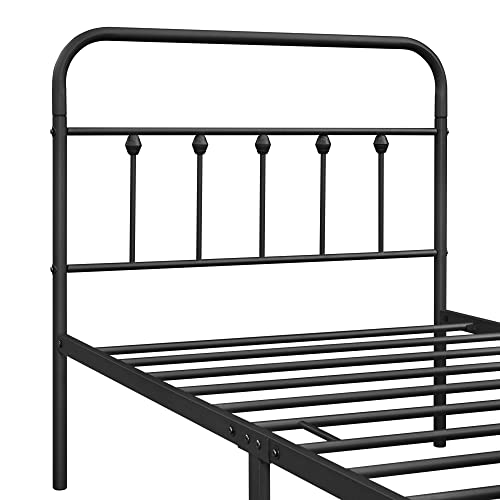 Topeakmart Twin Xl Size Victorian Style Metal Bed Frame With Headboard/Mattress Foundation/No Box Spring Needed/Under Bed Storage/Strong Slat Support Black #TOP6