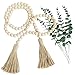 LEJHOME Wood Bead Garland, 3PCS Tassels Farmhouse Beads for Wall Hanging Decor, Rustic Country Prayer Beads for Holiday Decoration
