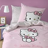 OMYDREAM Hello Kitty Cute Parure de Lit Enfant | 100% Coton | Oeko TEX | Housse de Couette 140x200 cm + Taie d'oreiller 63x63 cm | Imprimé Réversible | Fille (Rose)