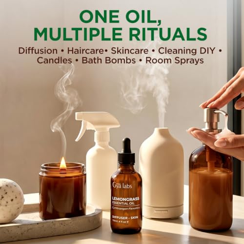 Image of 100% Pure Lemongrass Essential Oil - 4 Fl Oz - Lemongrass Oil for Hair, Skin, Diffuser, Aromatherapy & DIY Candle Making Scent