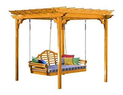 A&L Furniture Co. 8' x 10' Amish-Made Cedar Pergola with 75" Marlboro Swing Bed, Natural