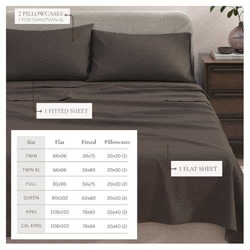 Image of Great Bay Home Cotton Jersey Knit Queen Sheet Set - Ultra-Soft, Stretchy, Heathered Melange Bed Sheets - Cozy, Soft T-Shirt Sheet & Pillowcase Set (Charcoal)