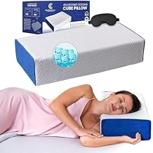 Cube Pillow for Side Sleepers Adjustable Height 45" Cooling Memory Foam Cervical Pillow for Neck & Shoulder Pain Relief Rectangular Pillow with Washable Ventilated Cover & Sleeping Mask