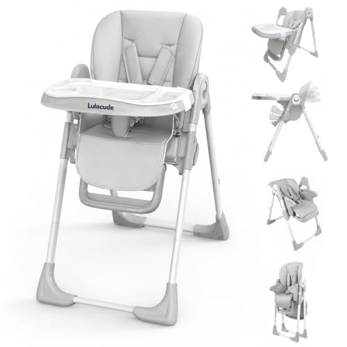 Cadeira Alta Dobrável Portátil Bebê 6M-5A, Altura e Encosto Ajustáveis até 25kg,7 alturas + 4 encostos + 3 bandejas ajus...