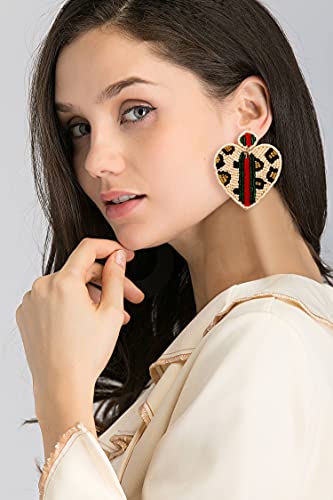 Beaded Dangle Earrings For Women Leopard Pattern Bead Heart Earrings Boho Statement Drop Earring Studs For Holiday Birthday Valentine’s Day Gifts #TOP1