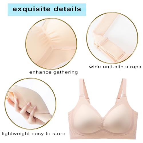 PRETTYWELL Wireless Bras for Women Molded Cup Comfort Seamless Push up No Underwire V-Neck Everyday Bra A to D Cup4