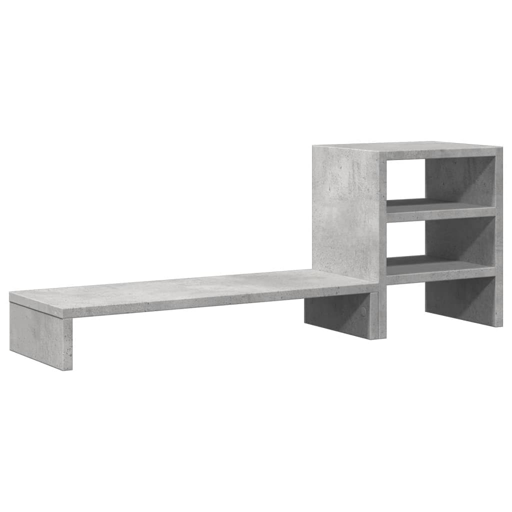 Supporto per monitor con organizer da scrivania, in legno grigio cemento, 80 x 20 x 30 cm, portata 35 kg, supporto ergonomico per PC, per ufficio, casa, gaming, ripiano salvaspazio