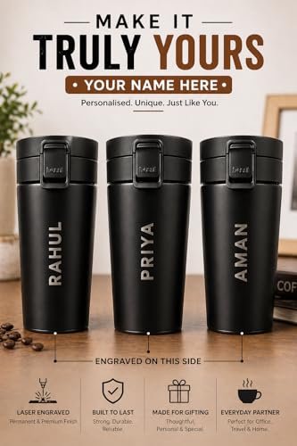 Image of Fitness Mantra Custom Name Engraved Coffee Mug 380ml | Personalized Stainless Steel Travel Mug | Leak Proof, Double Wall Insulated | Unique Gift for Men & Women | Hot & Cold Thermal Cup