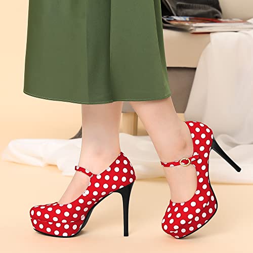 Allegra K Women's Platform Mary Jane Polka Dots Round Toe Stiletto High Heel Pumps2