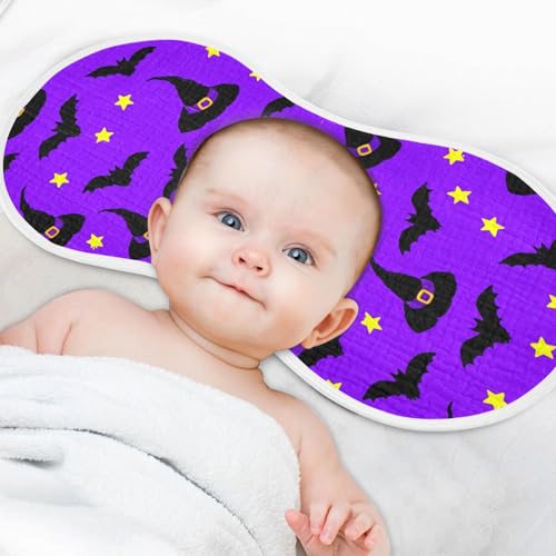 Burbuja Witch Hats Bats on Purple Muslin Baby Burp Cloths, Soft & Absorbent Cotton Burping Rags for Newborn Boys & Girls, 2 Pack4