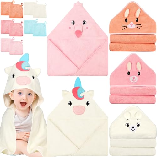 Image of 15 Pcs Baby Hooded Baby Towel, Hooded Baby Bath, 5 x Cute Baby Towels and 10 x Baby WashCloth Sets- Perfect Shower Gift for Boys or Girls, Absorbent, Soft, Comforting for Newborn, Infant and Toddler