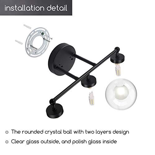 OOWOLF 3-Light Bathroom Vanity Light, 11W 5000K Indoor Wall Light Fixtures, LED Make-up Mirror Front Light, Two-Layer Glass lampshades, Matte Black