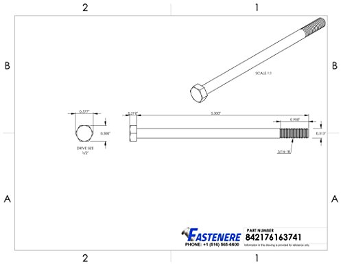 Image of 5 /16-18 x 5-1 /2 inch Hex Head Cap Screw Bolts, External Hex Drive, Stainless Steel 304, Partially Threaded, Stainless Steel, Quantity 5 By Fastenere