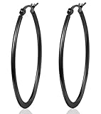 AMDXD Jewelry Titanium Stainless Steel Women's Fashion Hoop Earrings U Shape Plating Black Width 29.8MM