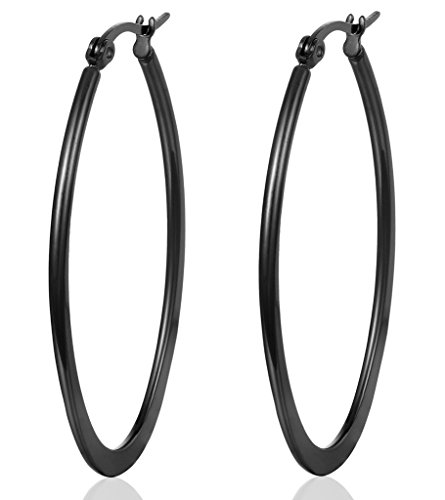 AMDXD Jewelry Titanium Stainless Steel Women's Fashion Hoop Earrings U Shape Plating Black Width 29.8MM