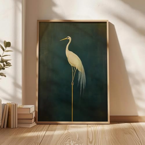 Affiche grue japonaise verte KEMEIQI toile déco chambre salon 40x60
