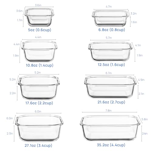 Image of Vtopmart 8 Pack Glass Food Storage Containers with Airtight Lids, Glass Meal Prep Containers, Lunch Office Meal for Microwave, Oven, Freezer and Dishwasher, BPA Free