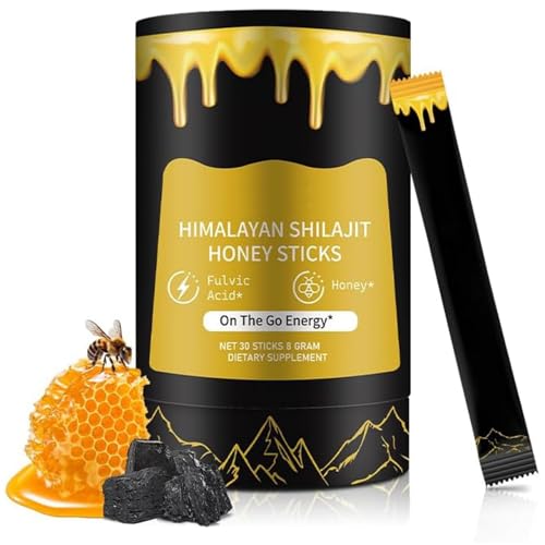 Shilajit Honey Sticks for Men, 100% Pure Himalayan Shilajit Enriched with Acid Fulvic, Enriched Essential Minerals and 85+ Trace Elements to Boost Energy and Immunity, 30 Individually Packaged.