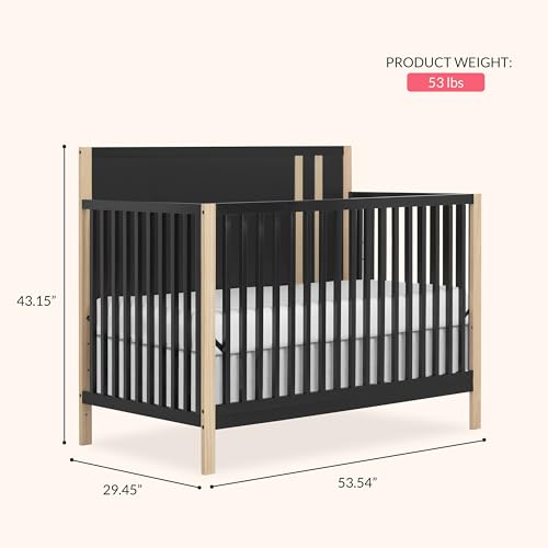 Image of Dream On Me Soho 5-in-1 Convertible Baby Crib in Matte Black Vintage, GreenGuard Gold & BSA, Sustainable Pinewood, 3 Levels, Converts to Toddler, Day & Full-Size Bed