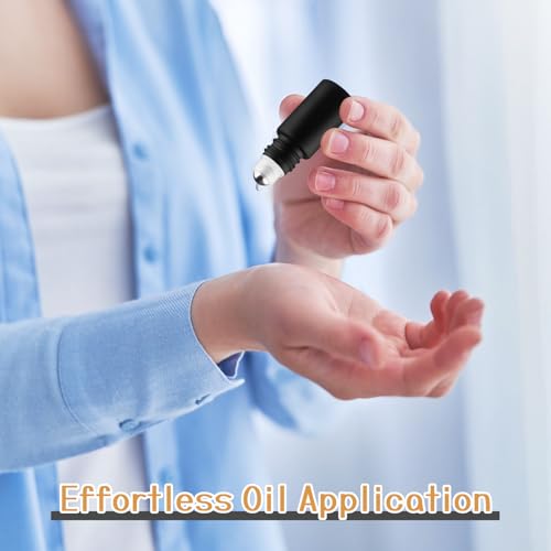 24 Pcs Essential Oil Roller Bottles Black Frosted Glass Roll On Bottle Empty Cosmetic Jars with Stainless Steel Roller Balls & Black Lids for Perfume Travel - 0.17oz/5ml4