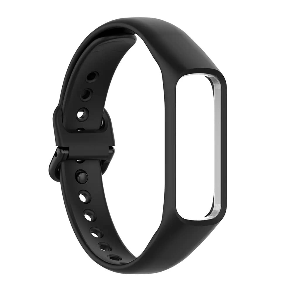 TECHONTO Soft Silicone Watch Band with Secure Buckle Compatible for Samsung Galaxy Fit E Fitness Watch(R375)[Not For Any Other Models](BLACK)