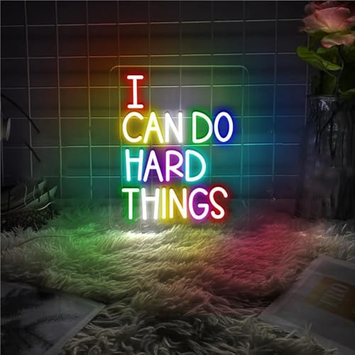 Letrero de neón con texto en inglés "I Can Do Hard Things", luces de neón LED regulables para decoración de pared, letreros de luz alimentados por USB, para dormitorio, habitación de niños, aula