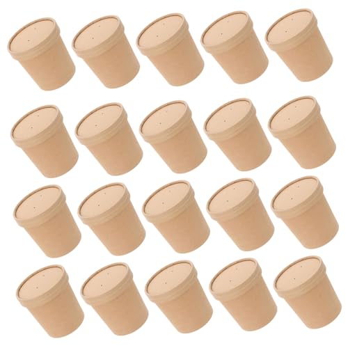 IWOWHERO 20pcs Paper Soup Bowls Takeout Containers Lids Disposable Soup Cups for Home Cafe Restaurant
