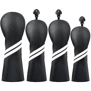 Golf Club Head Covers for Fairway Woods Driver Hybrids 4 Pieces Long Neck PU Leather Sports Fan Golf Headcovers Set with Interchangeable No. Tags 2 3 4 5 7 X Head Cover Golf Accessories for Men Women