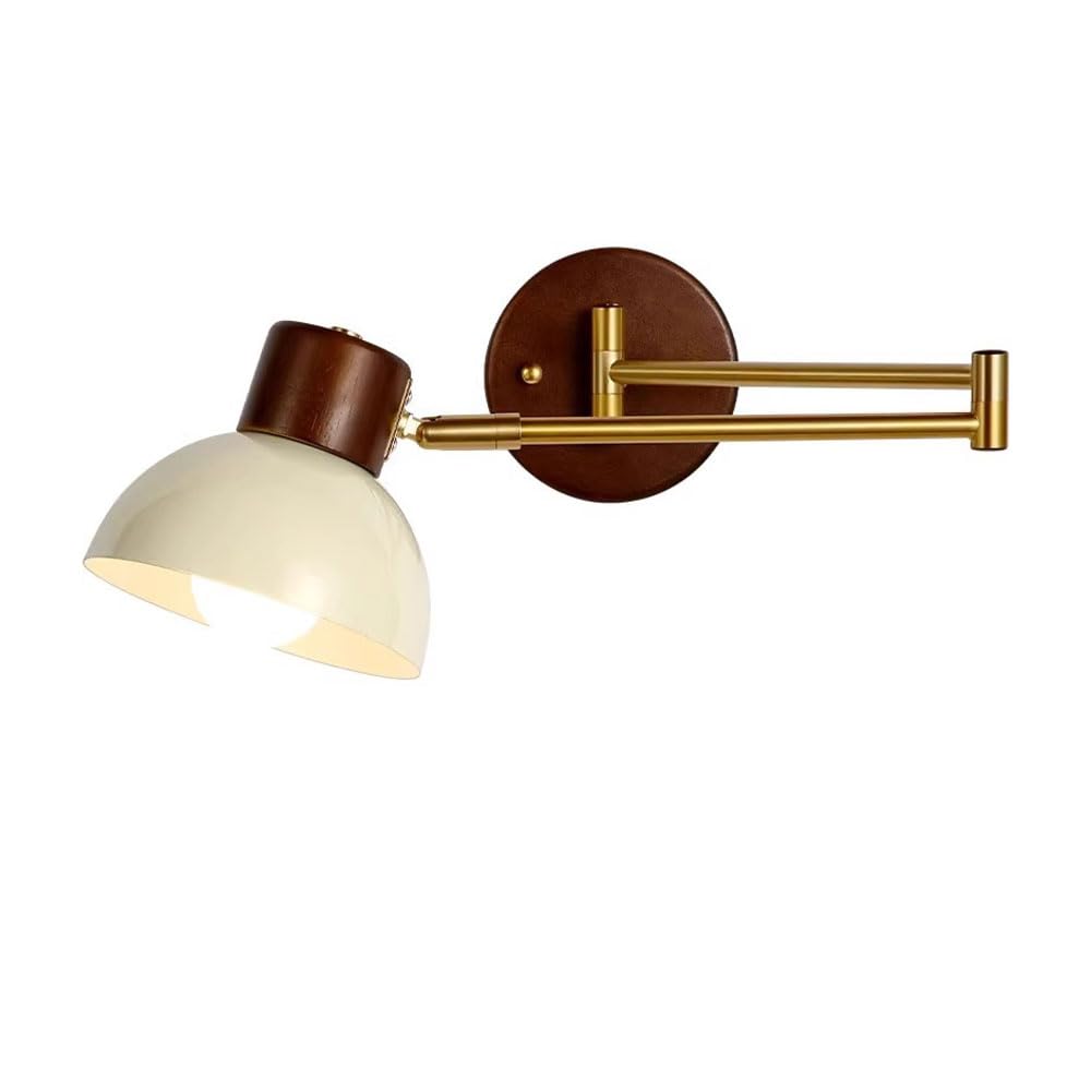 Lámpara de pared de cabecera de madera nórdica, aplique de pared con brazo oscilante dorado, cabecera ajustable flexible, iluminación de lectura, pantalla de metal crema, accesorio de iluminac